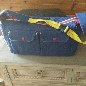 Stylish Blue Shoulder Bag with Yellow Strap